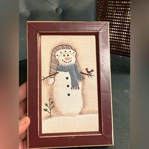 Framed hand painted snowman